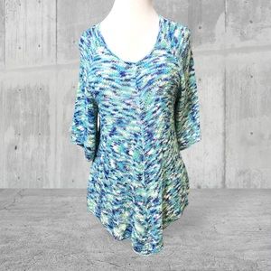 🎋🐢- Mixed blue/green open knit  lightweight sweater by United States Sweaters